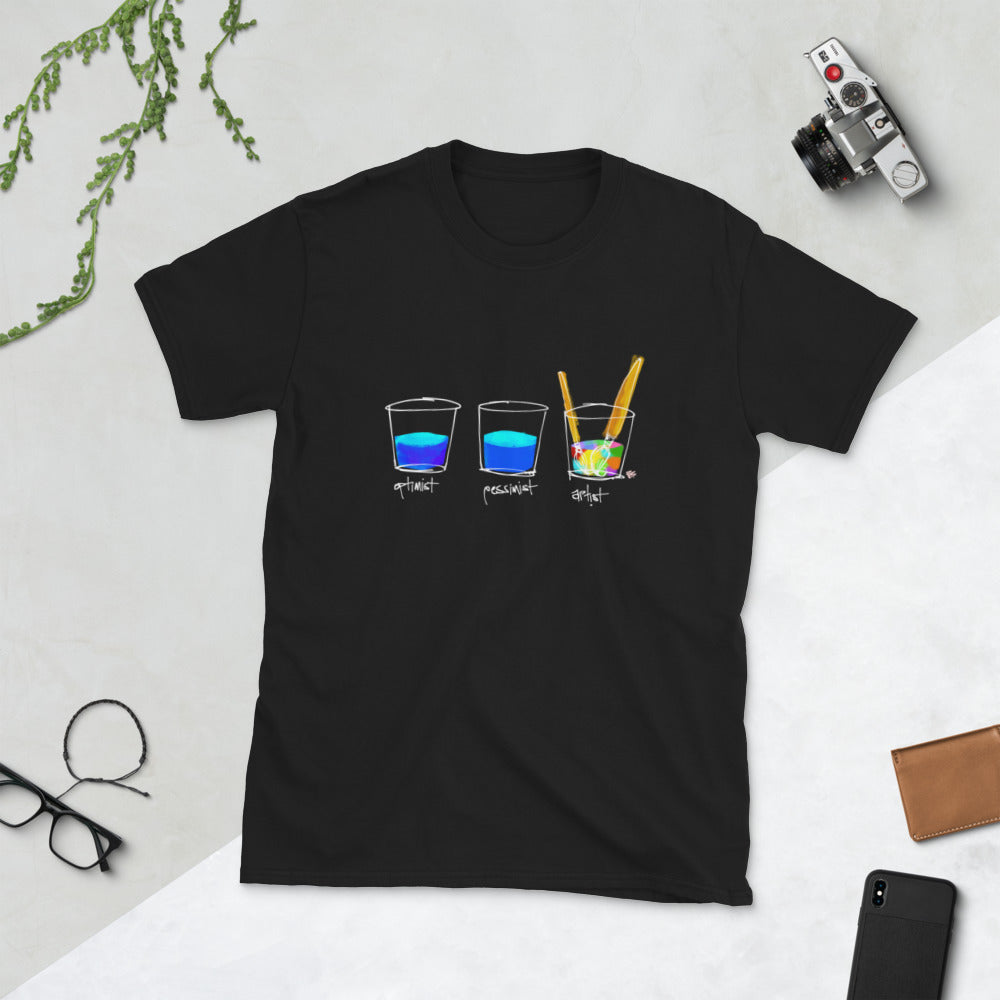 Optimist. Pessimist. Artist. Short-Sleeve Unisex T-Shirt Illustration by pierre bennu