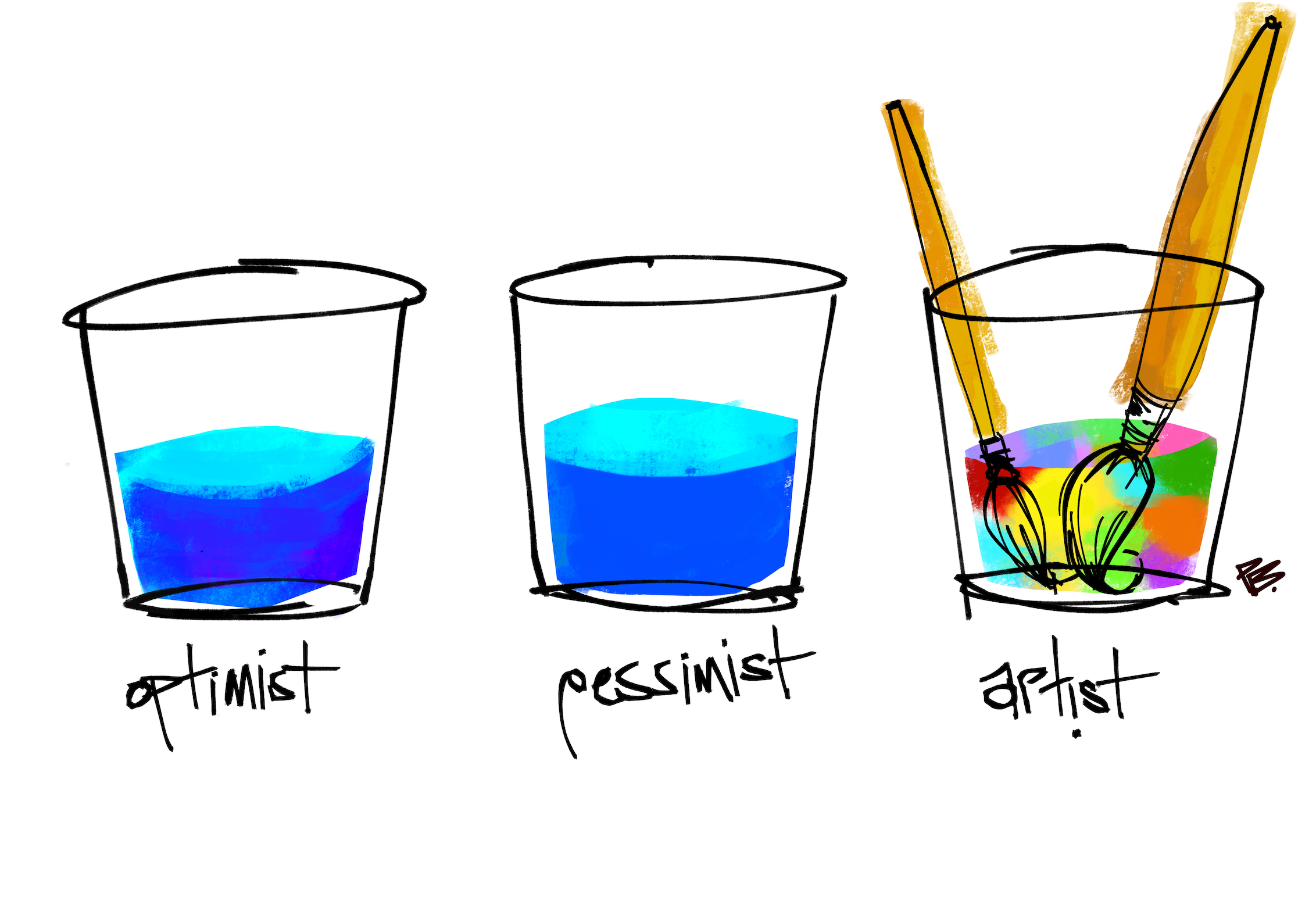 Optimist. Pessimist. Artist. Short-Sleeve Unisex T-Shirt Illustration by pierre bennu